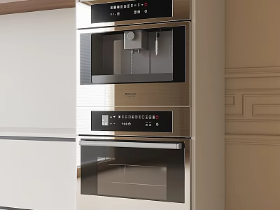 Modern Stylish Kitchen Interior With Built-in Oven Microwave And Kitchen Appliances 3d model