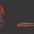 Red Melee Spear And Ranged Gun Weapons With Reflective Surface And Detailed Design