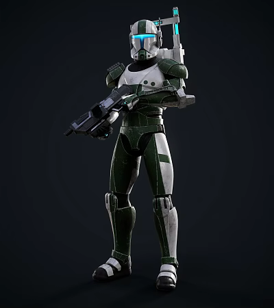 Modern robot sci-fi warrior green 3d model