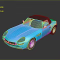Shiny Blue Convertible Sports Car With Black Soft Top And Alloy Wheels