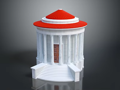 Cartoon Scenic Dome Building With Red Roof White Columns And Brown Door Steps 3d model