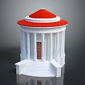 Cartoon Scenic Dome Building With Red Roof White Columns And Brown Door Steps
