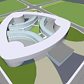 Modern Architecture Building With Curved Exterior And Glass Curtain Wall Design Under Blue Sky