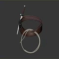 Practical Leather Daily Life Item With Brown Strap Metal Decoration Small Sword And White Rope