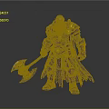 Muscular Green Orc Warrior In Black Armor With Glowing Axe