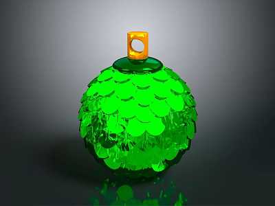 Green Sequined Spherical Clothing Accessory With Yellow Top Decoration For Apparel 3d model