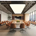 Modern Conference Room Interior With Large Meeting Table Ergonomic Chairs And City View Windows