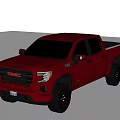 Red GMC Pickup Truck With Four Door Design And Black Wheels
