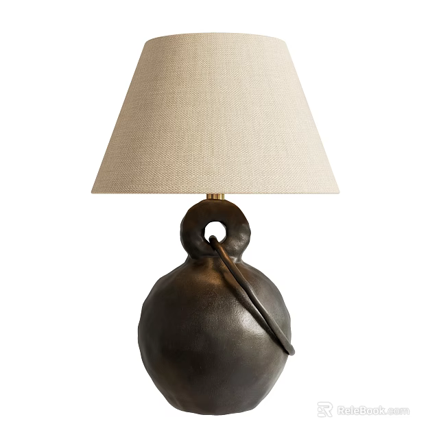 Modern Table Lamp With Black Base Beige Fabric Shade And Loop Handle Design 3d model