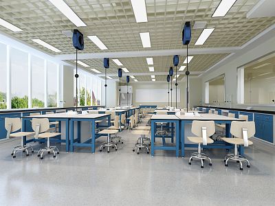 Blue steel frame for modern laboratory chemistry room 3d model