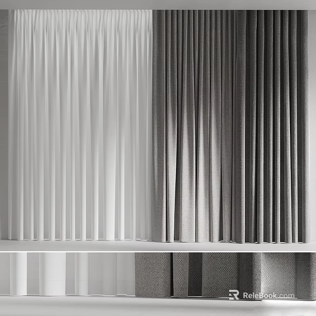 Modern White and Grey Curtains with Soft Drapery for Elegant Interior Decoration 3d model 