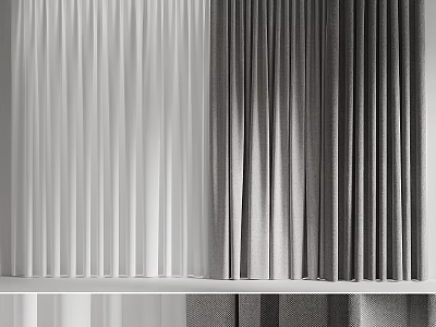 Modern White and Grey Curtains with Soft Drapery for Elegant Interior Decoration 3d model