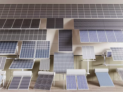 Different Kinds of Solar Panels As Household Electrical Appliances On 3d model