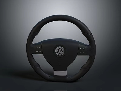 Black Leather Volkswagen Steering Wheel With Control Buttons For Household Use 3d model