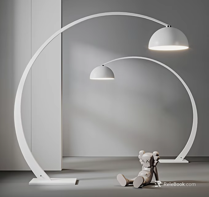 Modern White Arched Floor Lamps with Curved Stand and Dome Shades for Contemporary Interior Decor 3d model 