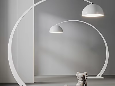 Modern White Arched Floor Lamps with Curved Stand and Dome Shades for Contemporary Interior Decor 3d model