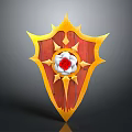 Golden Accented Red Wooden Shield With Central White Red Flower Star Accents