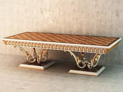 Classic Coffee Table With Checkerboard Marble Top And Gold Ornate Carved Legs 3d model