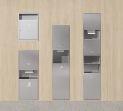 Public Facility Multiple Silver Metal Lockers With Various Designs Mail Slots And Wooden Background 3d model