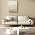 Modern Living Room Interior With White Leather Sofa Wall Art Round Coffee Table And Large Window