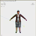 Woman In Brown Cardigan White Blouse And Blue Floral Skirt With Arms Outstretched