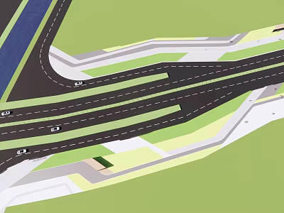 Efficient Road Infrastructure Layout With Multi Lane Highways Curved Paths And Moving Vehicles 3d model