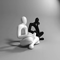 Black and White Human Figure Decorative Ornament Set with Reading and Contemplating Poses