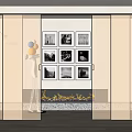 Modern Interior With Glass Sliding Doors Fireplace And Art Photo Frames