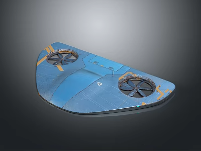 Blue Platform Device Featuring Two Black Propellers And Orange Accent Details 3d model