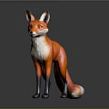 Realistic Orange White Fox Statue With Black Legs On Dark Shiny Background