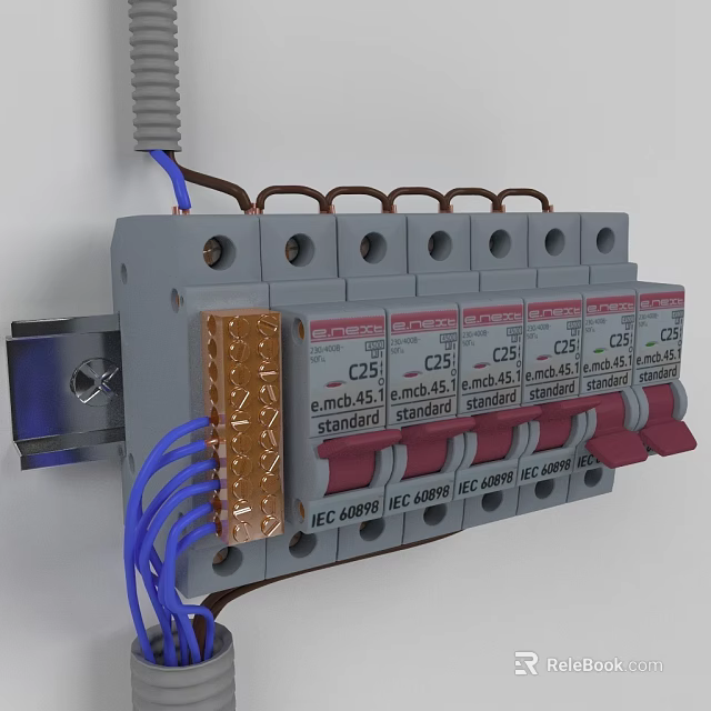 Industrial Circuit Breaker Equipment With IEC 60898 Standard Multiple Switches And Wiring Connections 3d model 