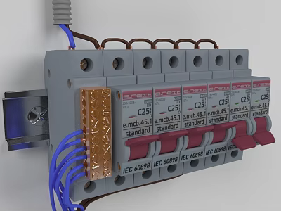 Industrial Circuit Breaker Equipment With IEC 60898 Standard Multiple Switches And Wiring Connections 3d model