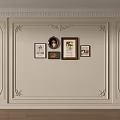 Elegant Sofa Background Wall With Intricate Panel Molding And Framed Artworks 3d model