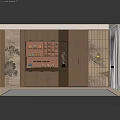 Japanese Style Restaurant Interior With Wooden Cabinets Tea Sets And Traditional Lantern Screen