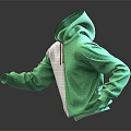 Green And White Casual Hoodie With Long Sleeve And Zip Front Design