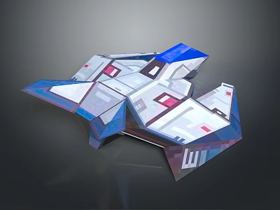 Futuristic Low Poly 3D Model Aircraft with Blue White Red Geometric Shiny Surface Design 3d model