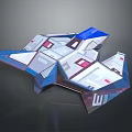 Futuristic Low Poly 3D Model Aircraft with Blue White Red Geometric Shiny Surface Design