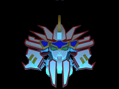 Cartoon Robot Head With Red White Blue Gold Colors Complex Armor Structure And Illuminated Details 3d model