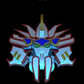 Cartoon Robot Head With Red White Blue Gold Colors Complex Armor Structure And Illuminated Details