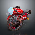 Spider Man Themed Red Motorcycle with Headlight Seat and Decorative Details