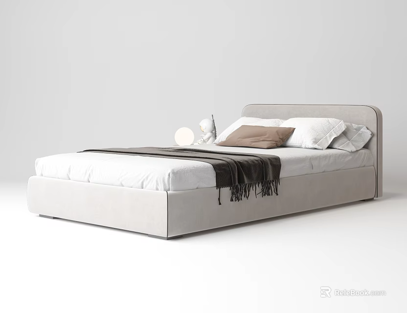 Modern Light Gray Double Bed Interior With Upholstered Headboard White Sheets And Brown Pillows 3d model 