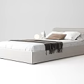 Modern Light Gray Double Bed Interior With Upholstered Headboard White Sheets And Brown Pillows