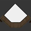 Cartoon Western Wooden House with Balcony Green Railings White Roof Porch Bench and Barrel