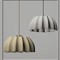 Two Modern Textured Dome Pendant Lights With Pleated Shades In Neutral Tones