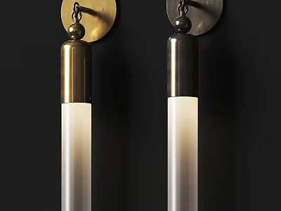 Modern Brass and Silver Wall Lamps with White Tubes Mounted on Dark Wall 3d model