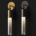 Modern Brass and Silver Wall Lamps with White Tubes Mounted on Dark Wall