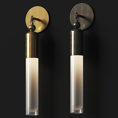 Modern Brass and Silver Wall Lamps with White Tubes Mounted on Dark Wall 3d model