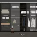 Modern Wooden Wardrobe Interior With Glass Doors Hanging And Folded Areas And Green Plant