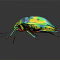 Vibrant Colored Flying Insect With Shiny Iridescent Body On Dark Reflective Background