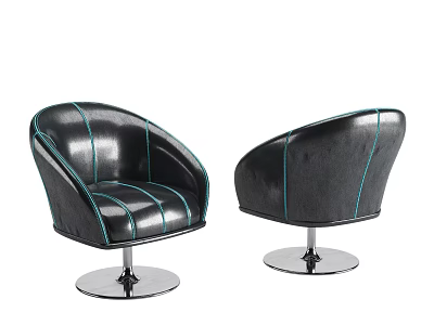 Modern Black Accent Chair With Blue Stitching And Round Chrome Base 3d model